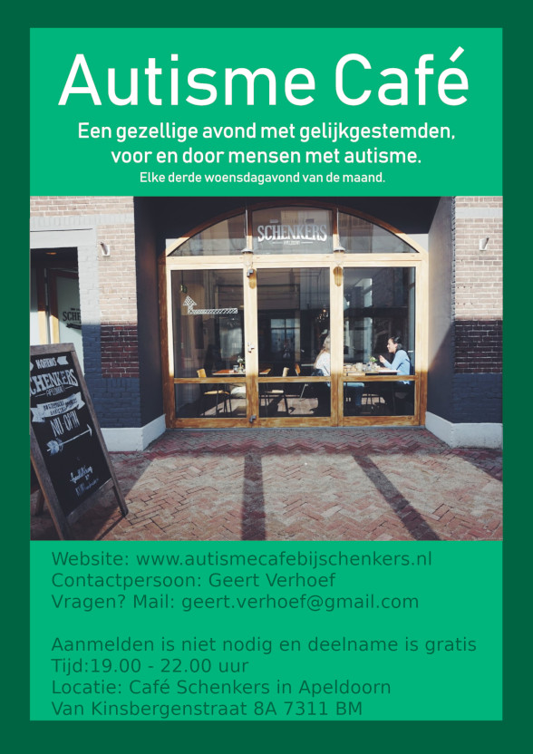 flyer Autisme ontmoetingscafé bij Schenkers in Apeldoorn